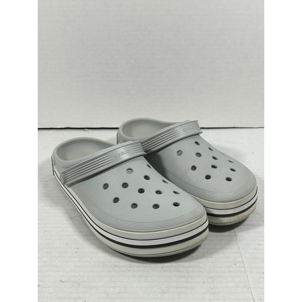 Crocs Crocband Logo Mania Clogs Light Grey Mens 9 Womens 11 Platform Sandals